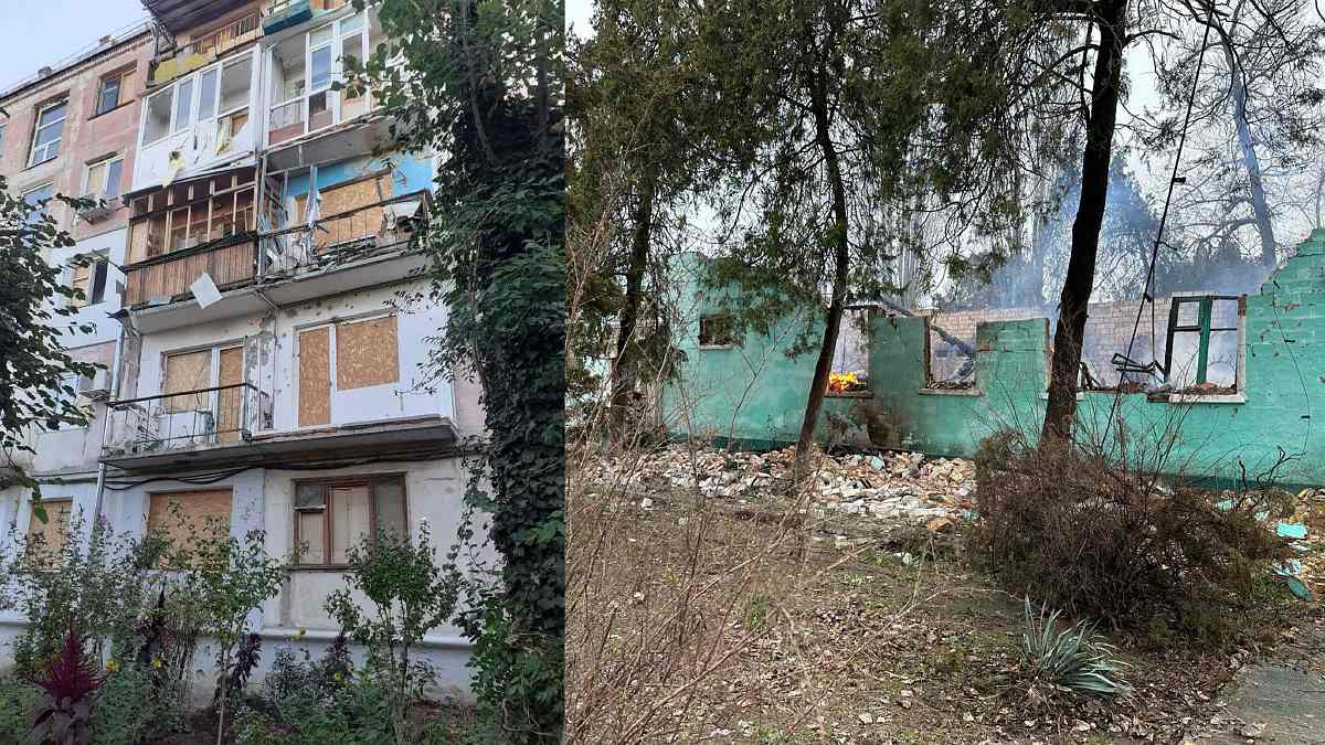 Пошкоджені будинки у Новій Каховці